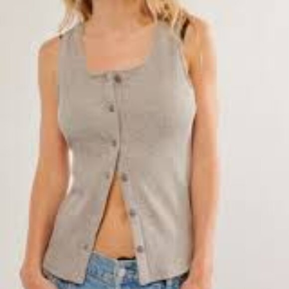 FREE PEOPLE Intimately Most Wanted Racerback Button Down Tank Grey Womens Large - Picture 2 of 12